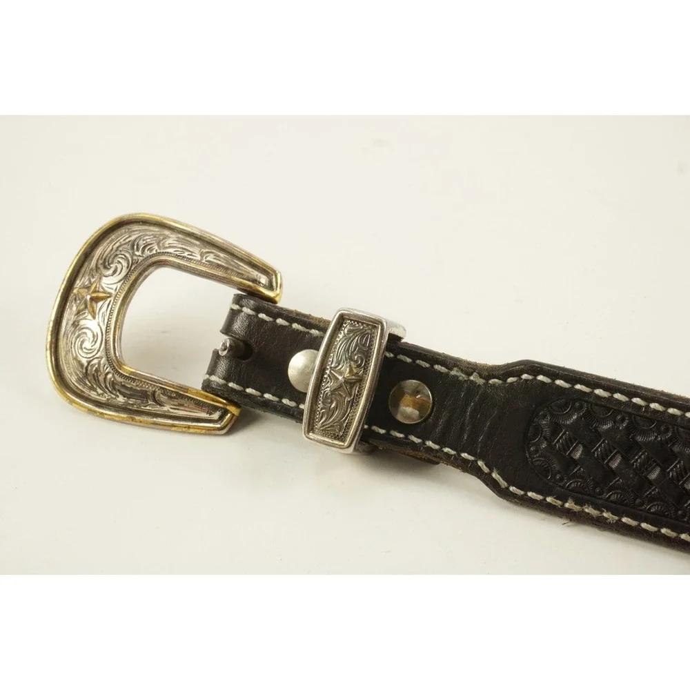Vintage Oklahoma‎ University Ludwigs Handmade Belts 32 Black Leather Tooled Belt